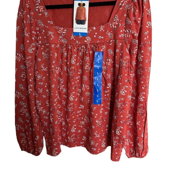 Women's Square Neck Top Lucky, L & XL, Baked Apple Multi, NWT - Picture 2 of 5